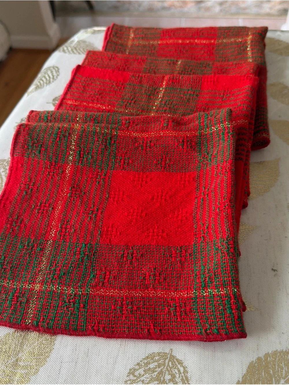 Festive Red Plaid Holiday cloth napkins set of 4 Scandinavian theme